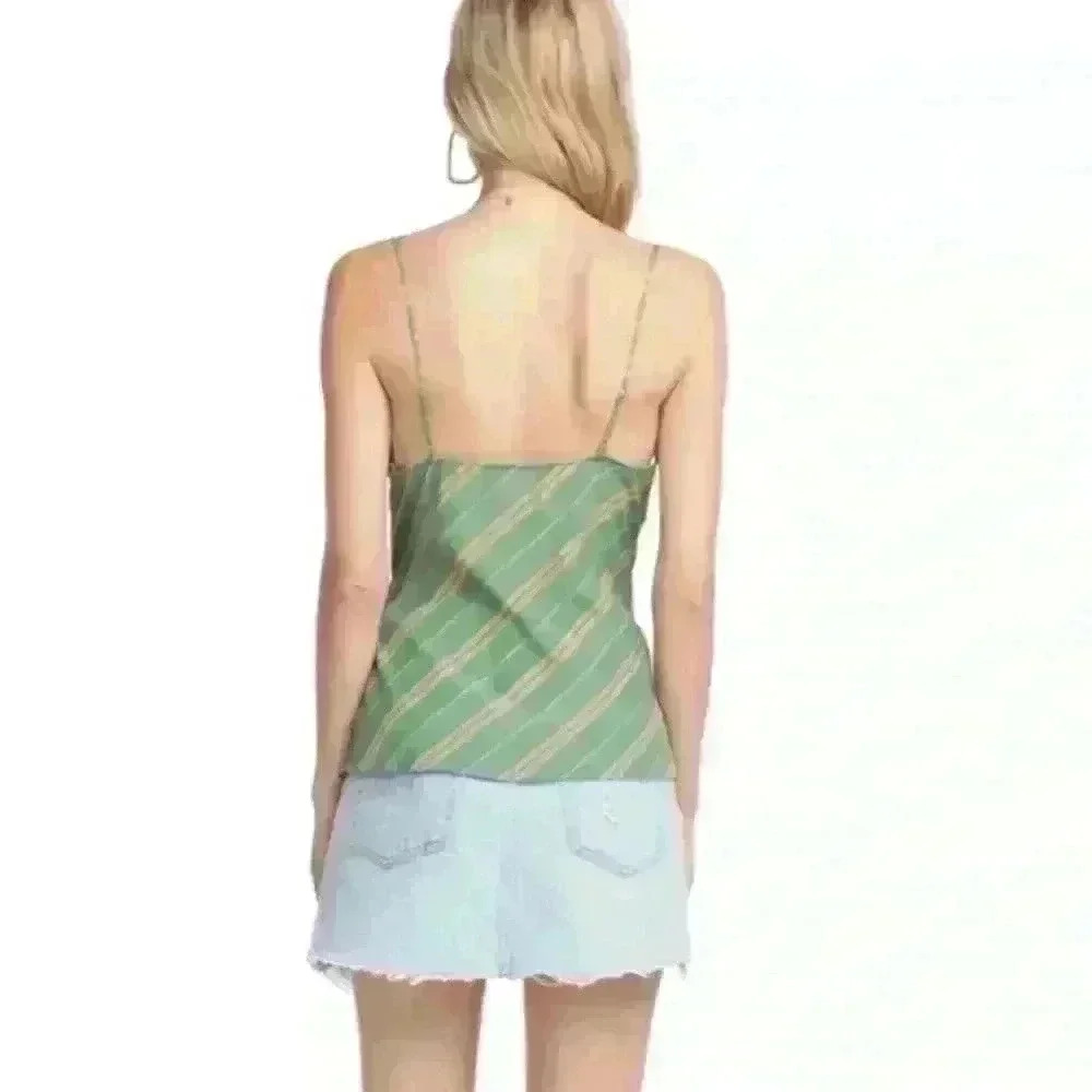 Astr The Label Landon Striped Wrap Tank Top In Green Emerald Stripe Size S - Picture 3 of 10